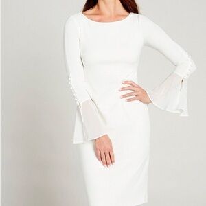 Calvin Klein White Sheath Dress with Bell Sleeves